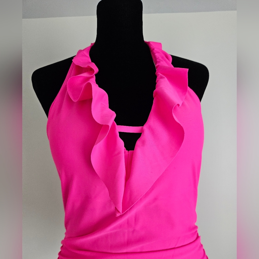 Pink Ruffled Halter Swimsuit - Picture 3 of 6